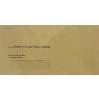 Umschlag für Zustellungsauftrag für Zusendung an Postamt